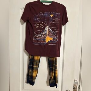 Old Navy Volcano Graphic Kids Pajama Set - Maroon and Yellow